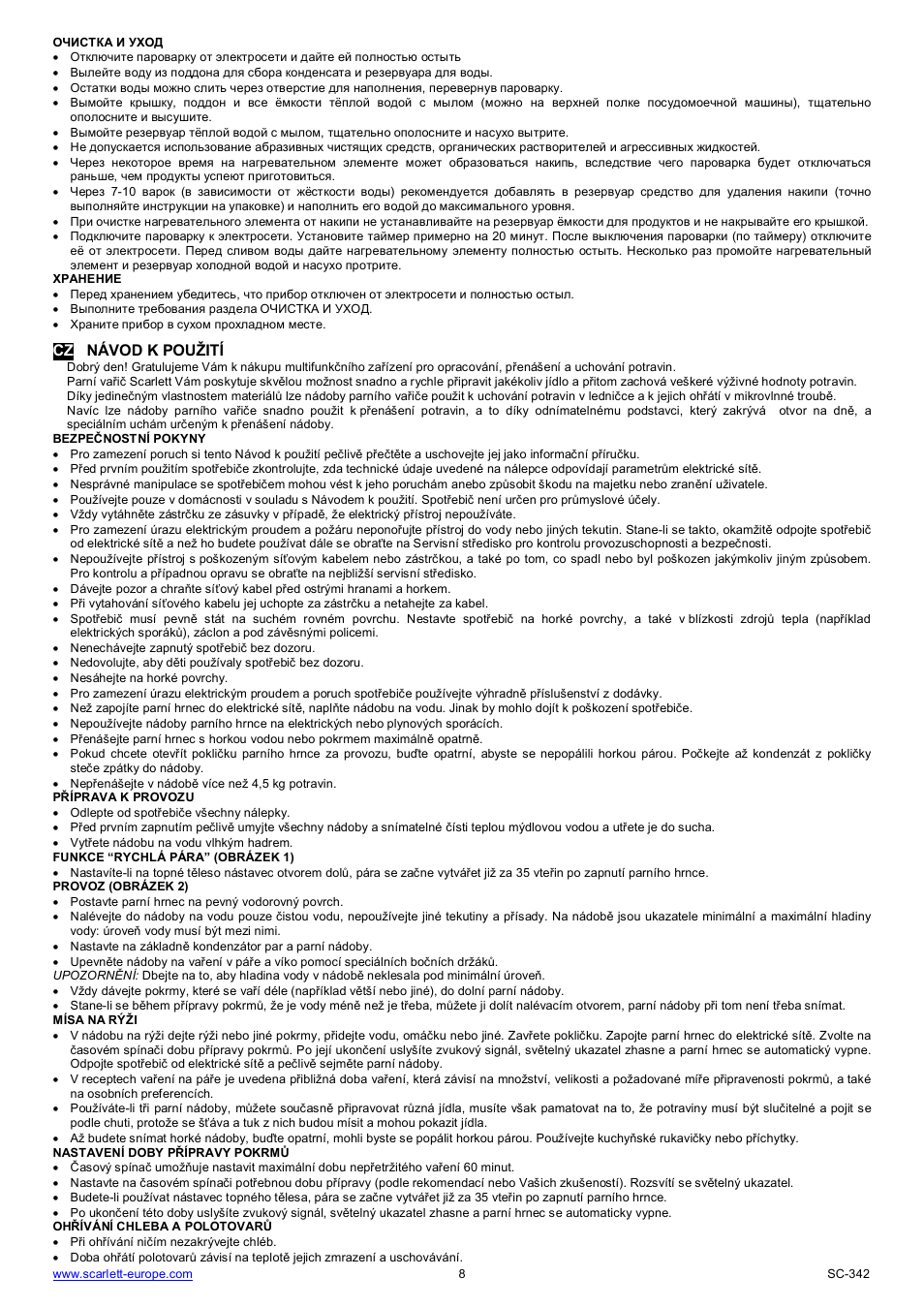 Cz návod k pou ití | Scarlett SC-342 User Manual | Page 8 / 35