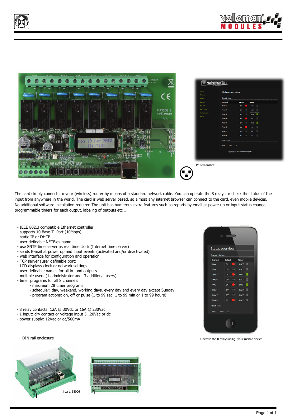 Velleman projects VM201 Datasheet User Manual | 1 page