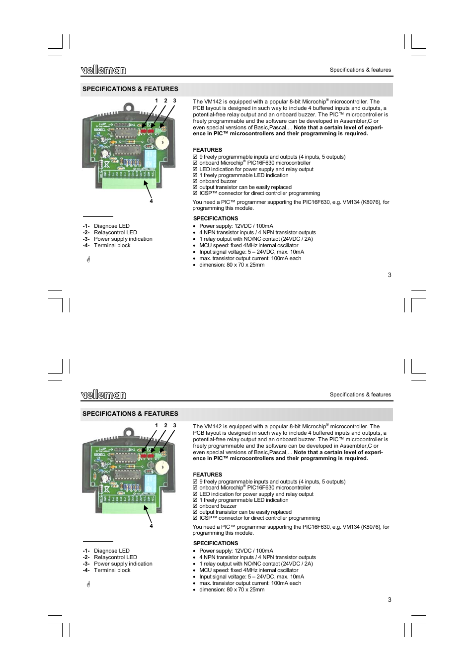 Velleman VM142 User Manual | Page 3 / 24