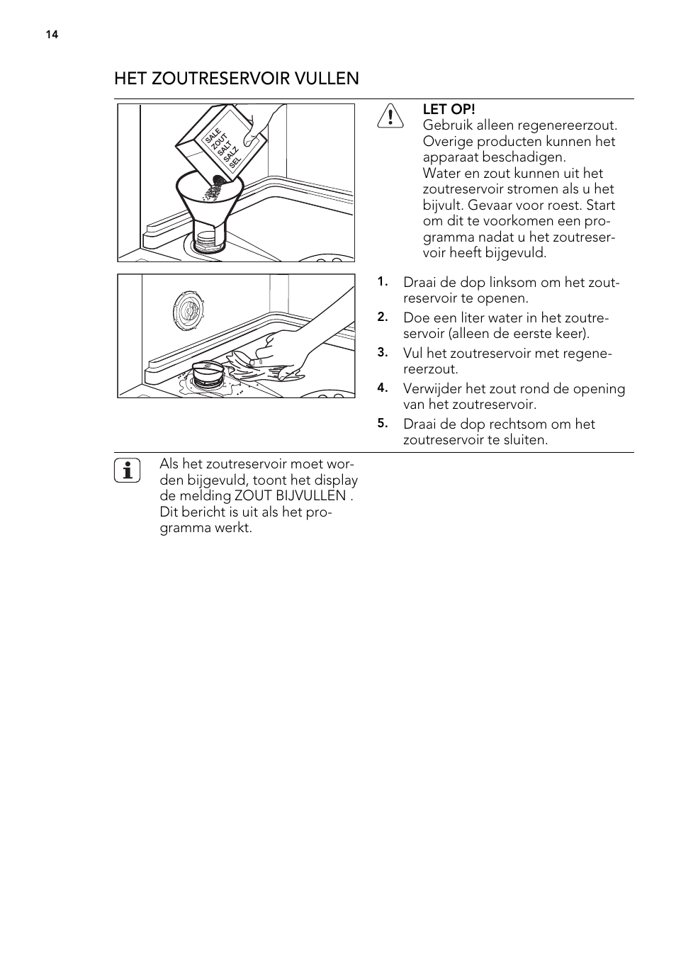 Het zoutreservoir vullen | AEG F 99015 VI 1 P User Manual | Page 14 / 96