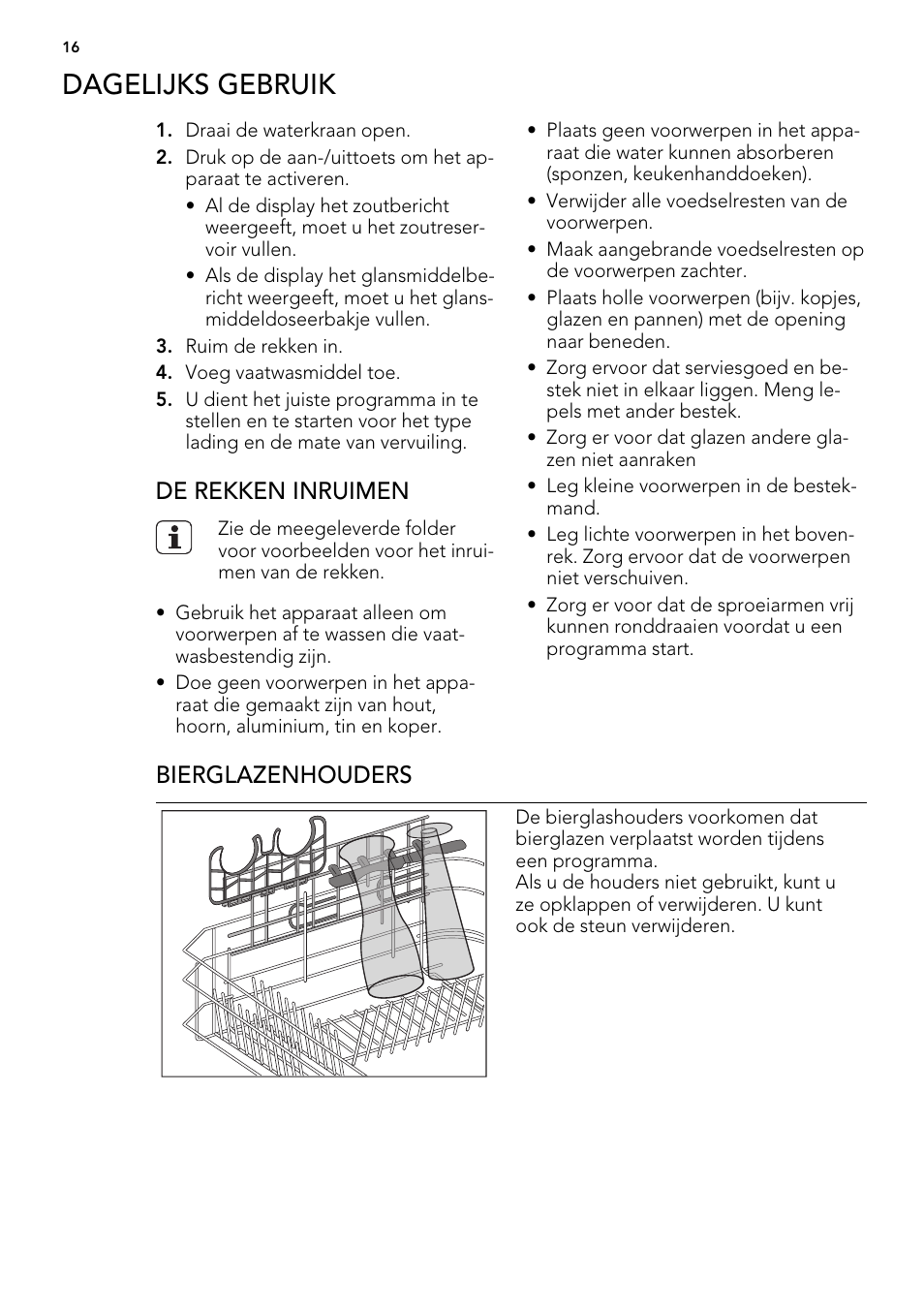 Dagelijks gebruik, De rekken inruimen, Bierglazenhouders | AEG F 99015 VI 1 P User Manual | Page 16 / 96