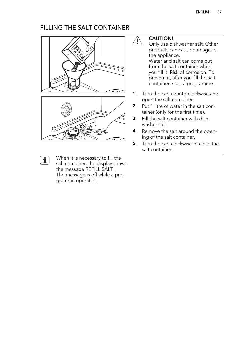 Filling the salt container | AEG F 99015 VI 1 P User Manual | Page 37 / 96