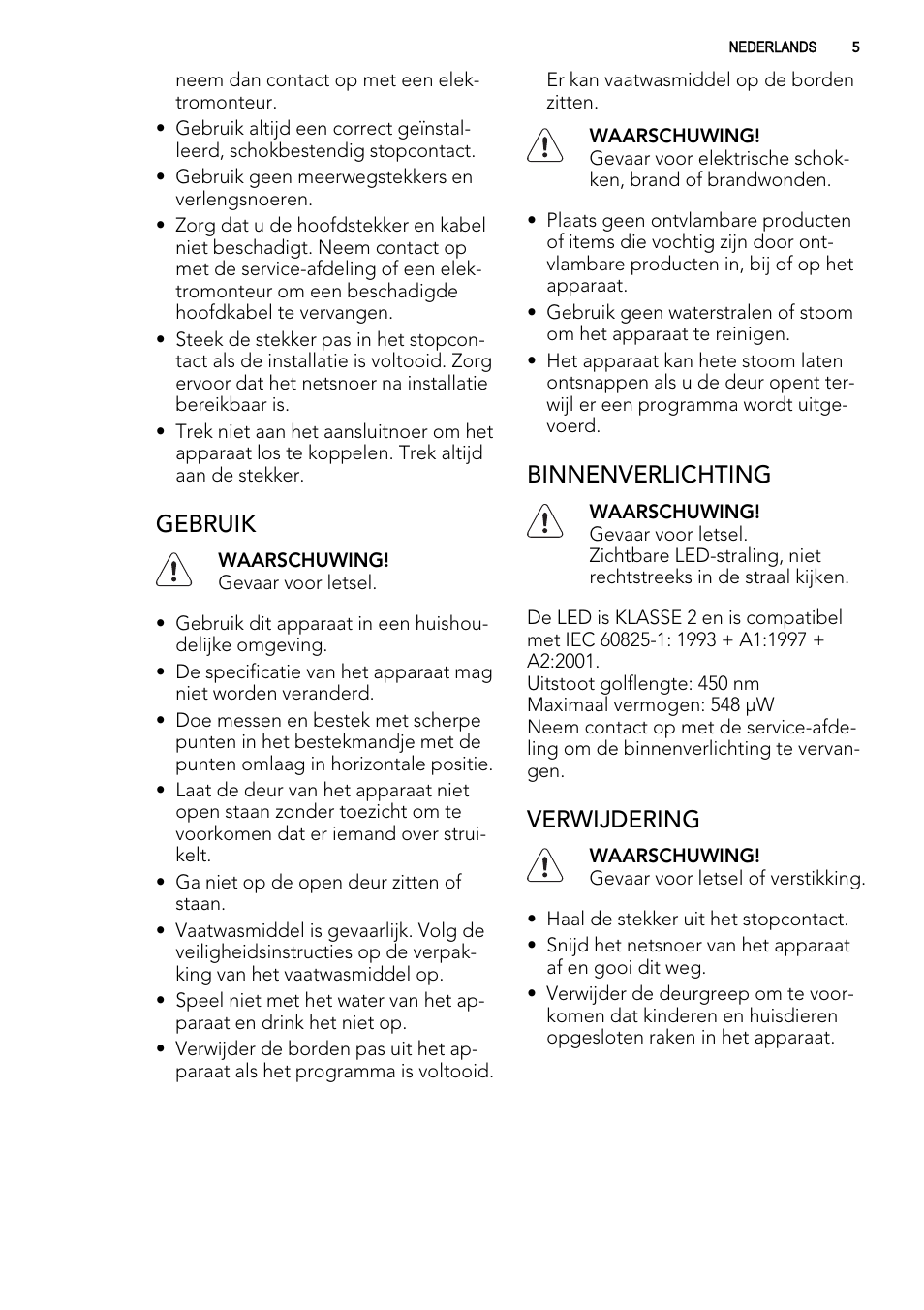 Gebruik, Binnenverlichting, Verwijdering | AEG F 99015 VI 1 P User Manual | Page 5 / 96