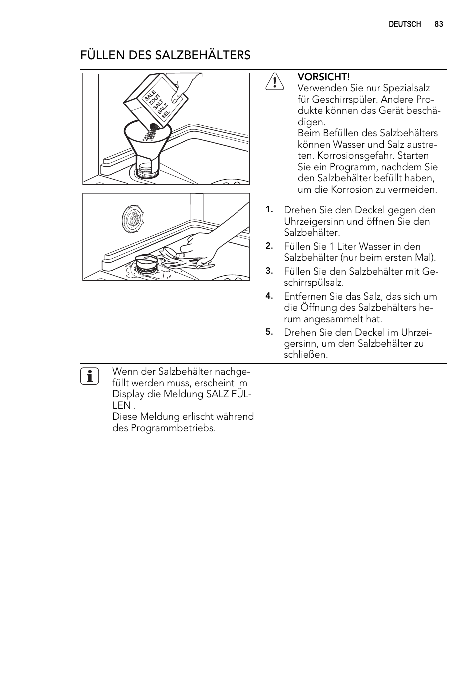 Füllen des salzbehälters | AEG F 99015 VI 1 P User Manual | Page 83 / 96