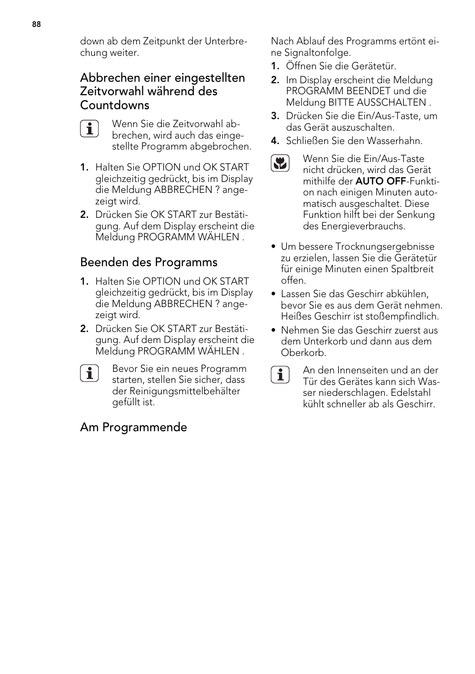 Beenden des programms, Am programmende | AEG F 99015 VI 1 P User Manual | Page 88 / 96