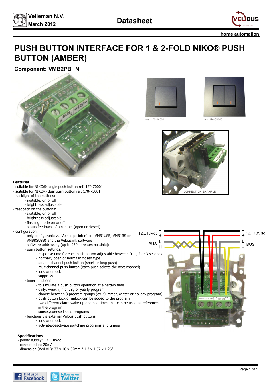 Velleman projects VMB2PBAN Datasheet User Manual | 1 page