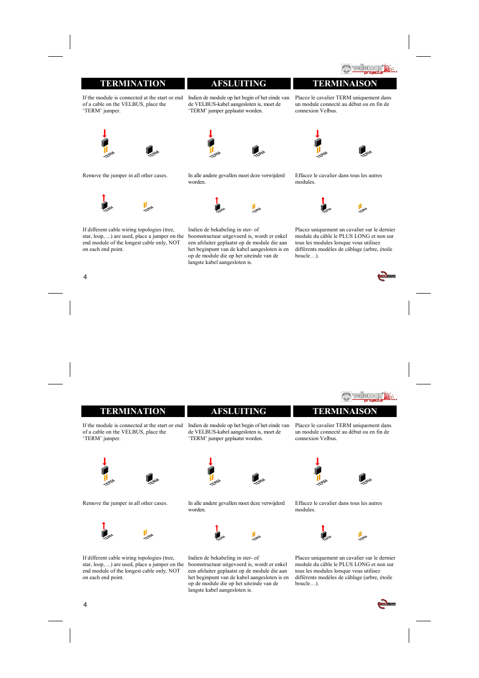 Termination afsluiting terminaison | Velleman projects VMB1RS Short user manual User Manual | Page 4 / 12