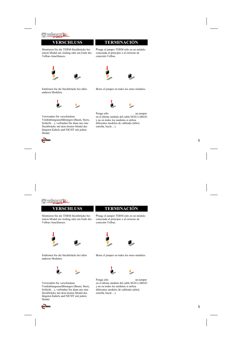 Verschluss, Terminación | Velleman projects VMB1RS Short user manual User Manual | Page 5 / 12