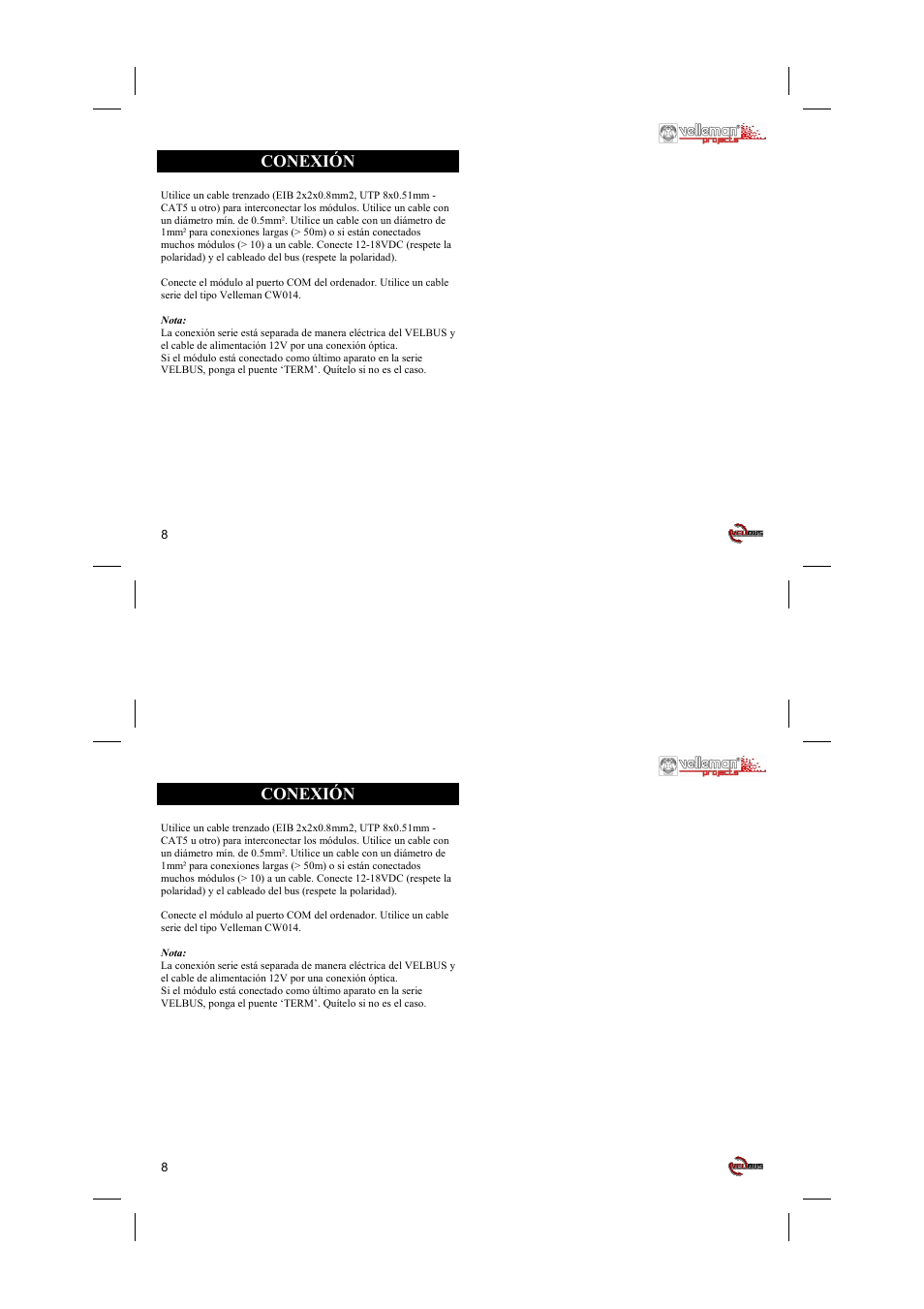 Conexión | Velleman projects VMB1RS Short user manual User Manual | Page 8 / 12