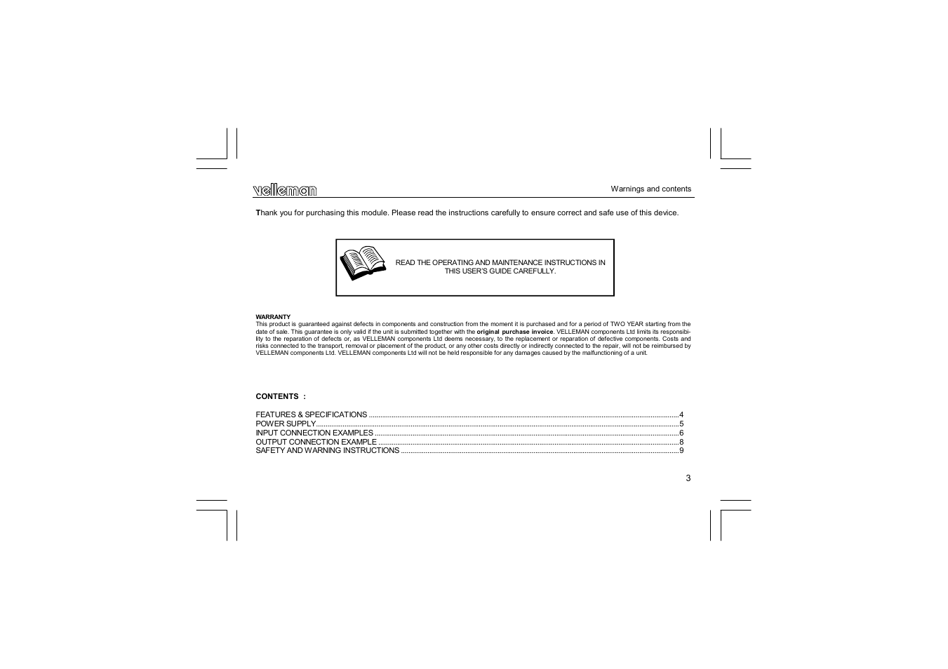 Velleman VM129 User Manual | Page 3 / 40