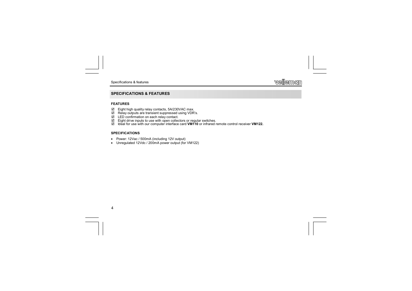 Velleman VM129 User Manual | Page 4 / 40
