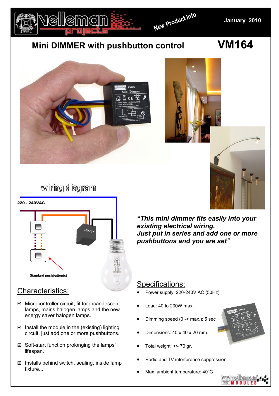 Velleman projects VM164 Datasheet User Manual | 1 page