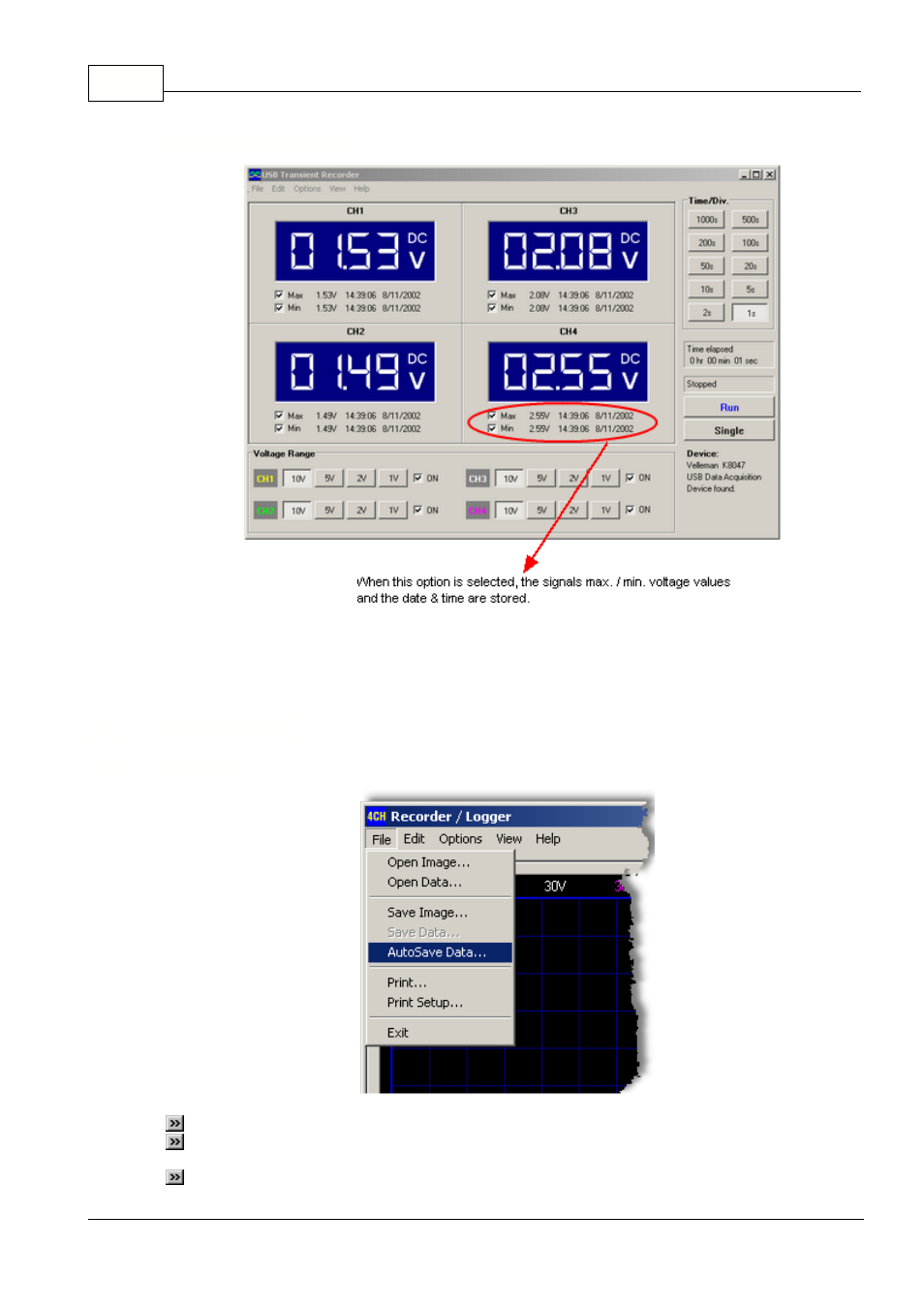 Max. & min. voltage storage, Menu options, File menu | 5 menu options | Velleman projects PCS10 pcs10 - K8047 User manual User Manual | Page 12 / 22