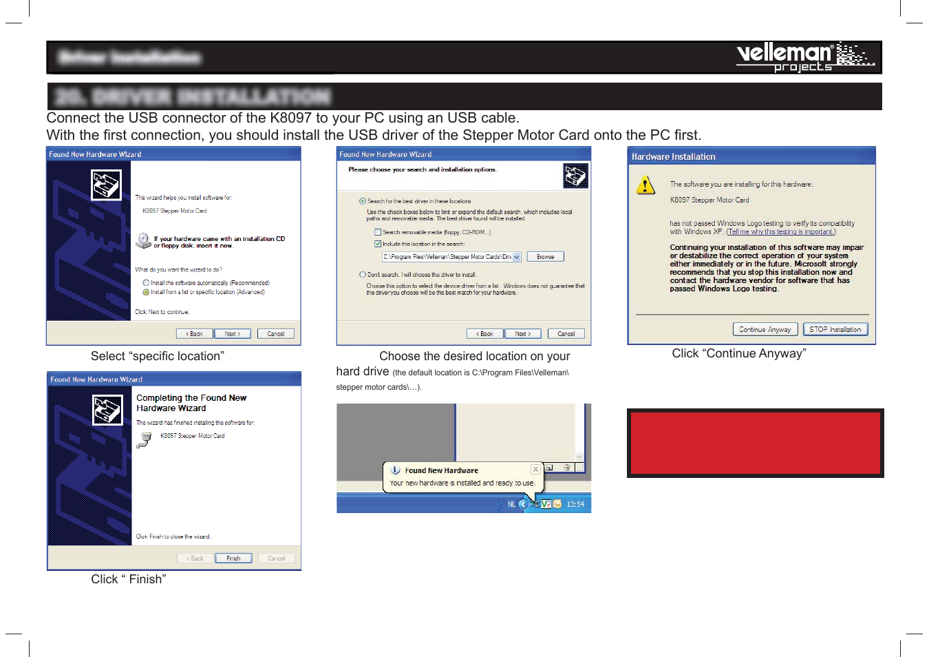 Driver installation | Velleman projects K8097 Assembly instructions User Manual | Page 12 / 20