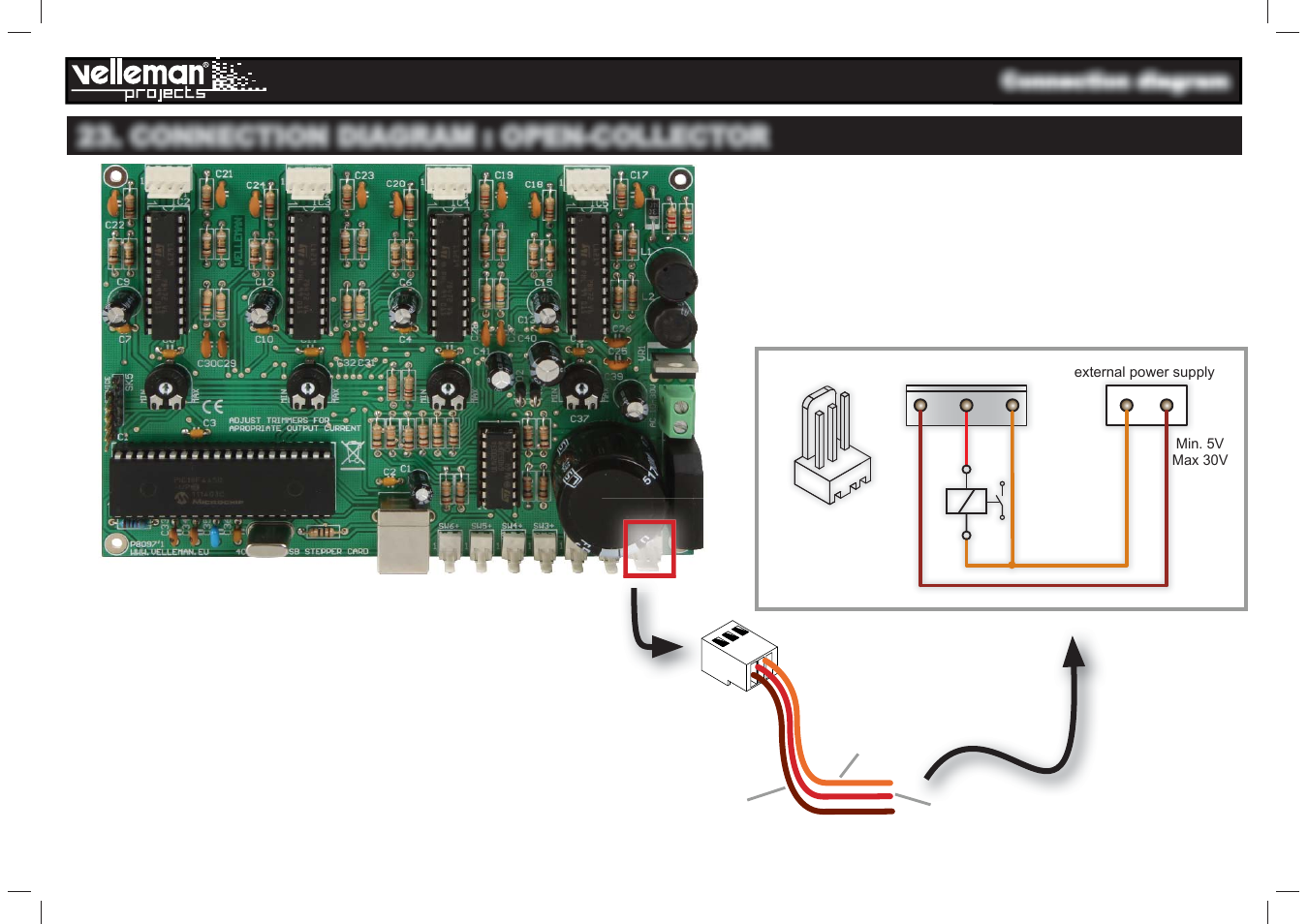 Connection diagram : open-collector | Velleman projects K8097 Assembly instructions User Manual | Page 15 / 20