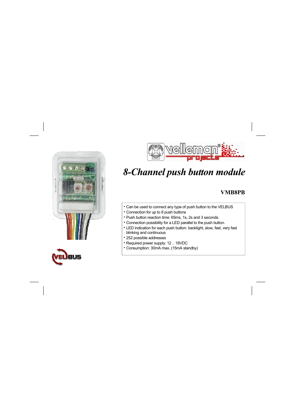 Velleman projects VMB8PB Short user manual User Manual | 16 pages
