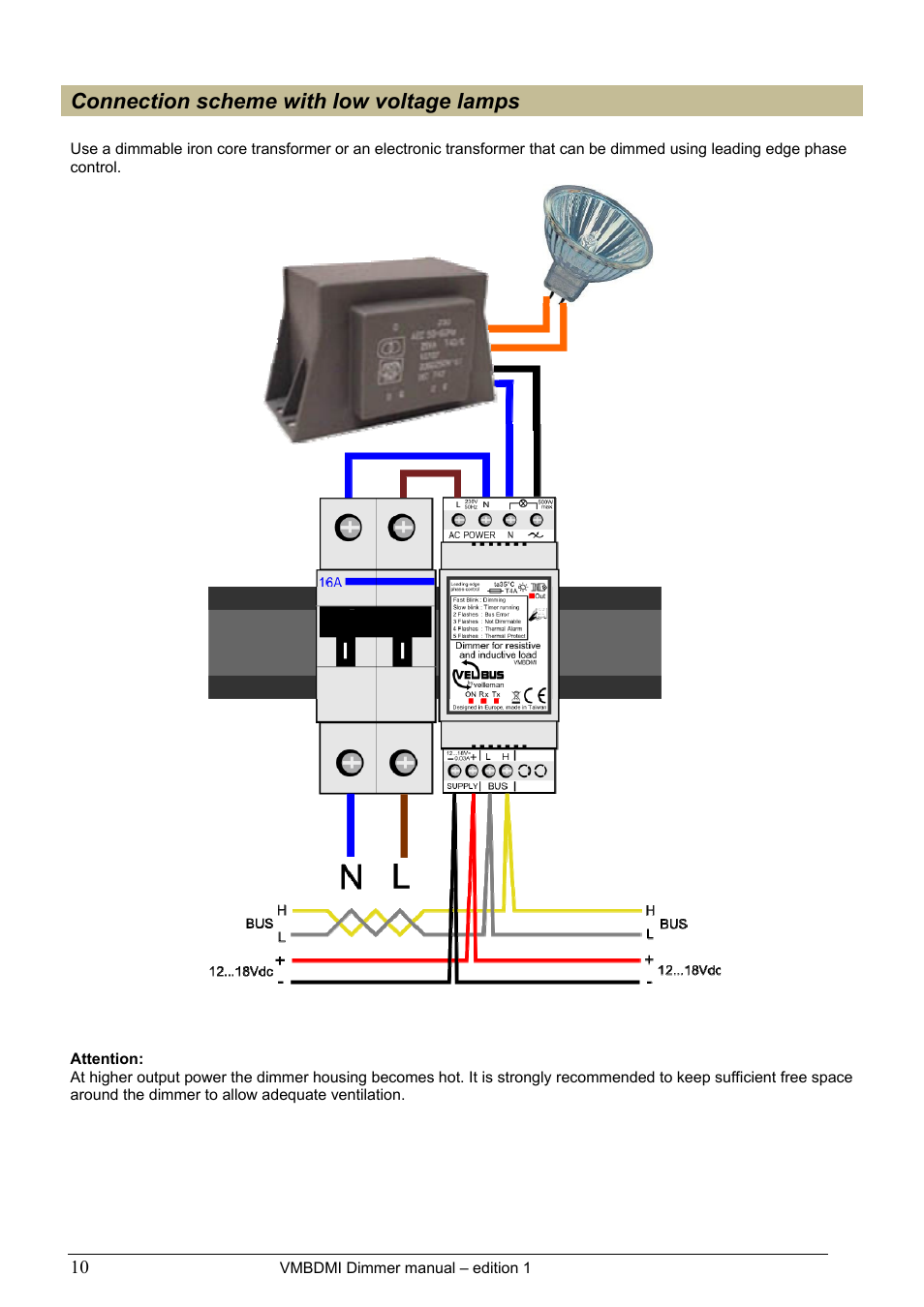 Connection scheme with low voltage lamps | Velleman projects VMBDMI Extended user manual User Manual | Page 10 / 19