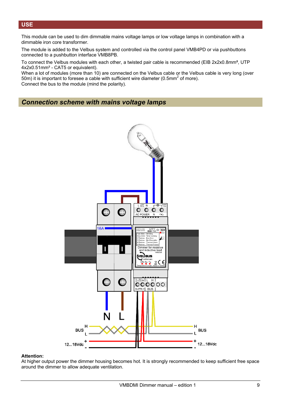Connection scheme with mains voltage lamps | Velleman projects VMBDMI Extended user manual User Manual | Page 9 / 19