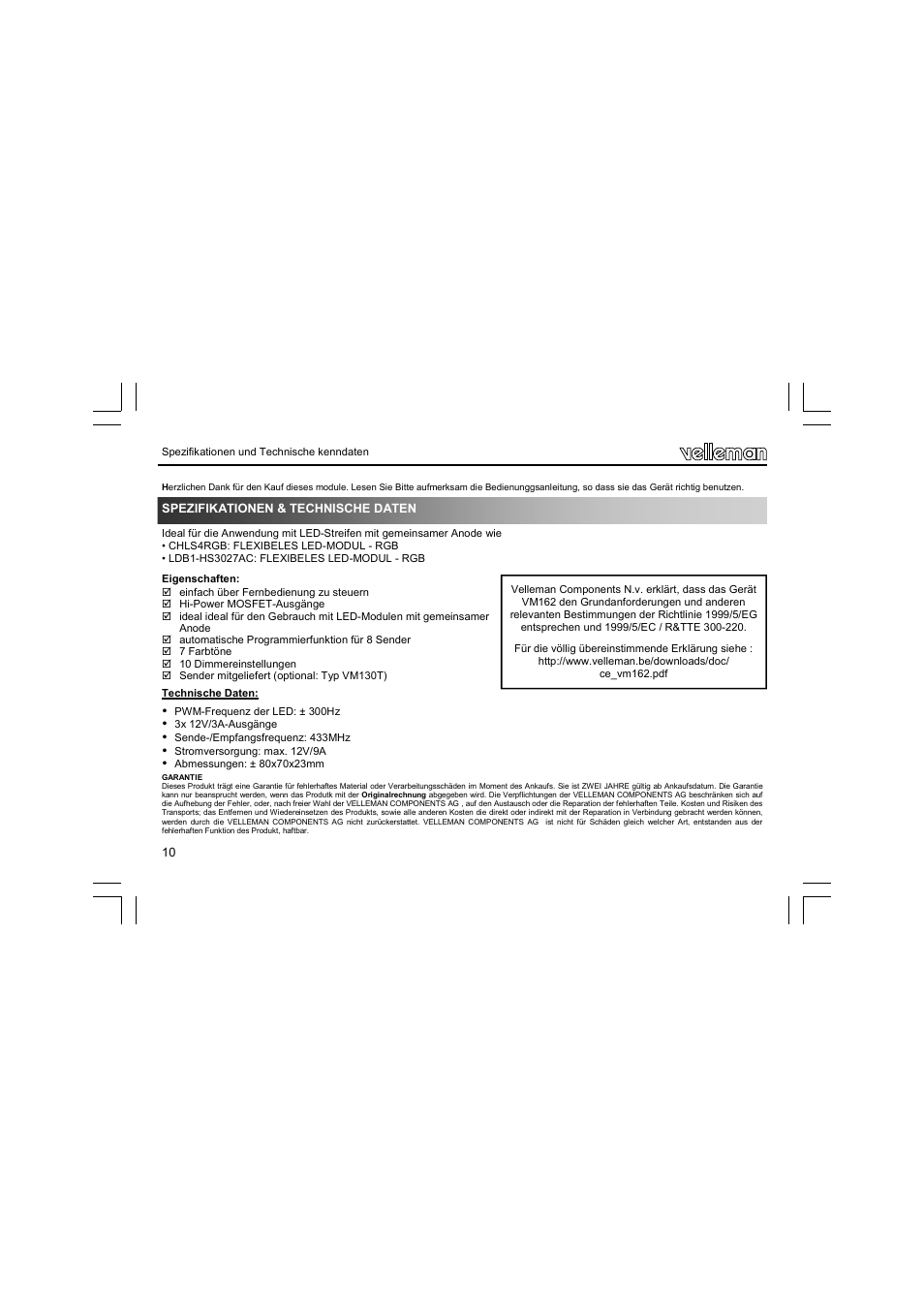 Velleman VM162 User Manual | Page 10 / 16