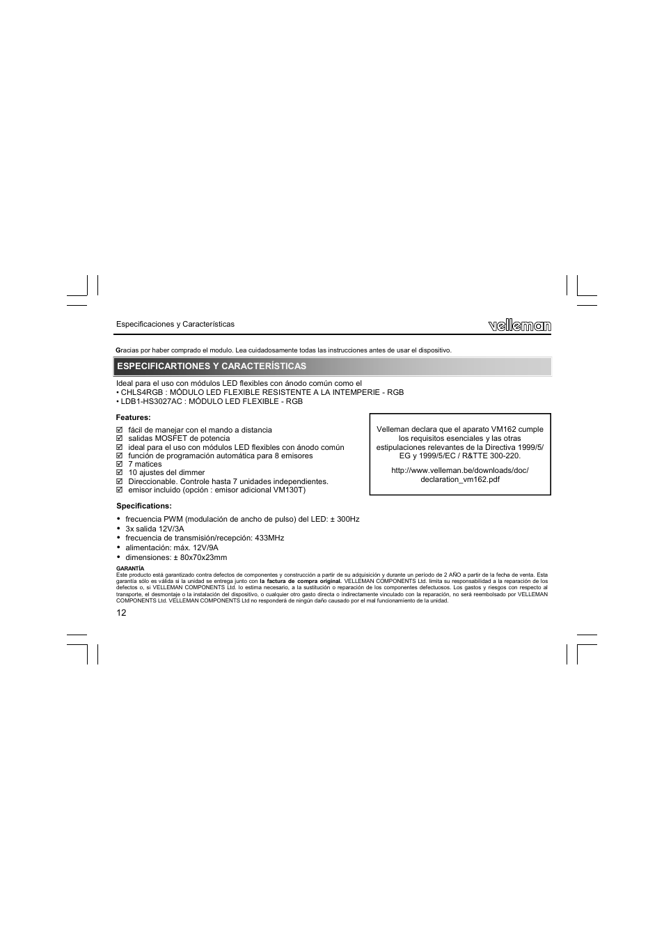 Velleman VM162 User Manual | Page 12 / 16