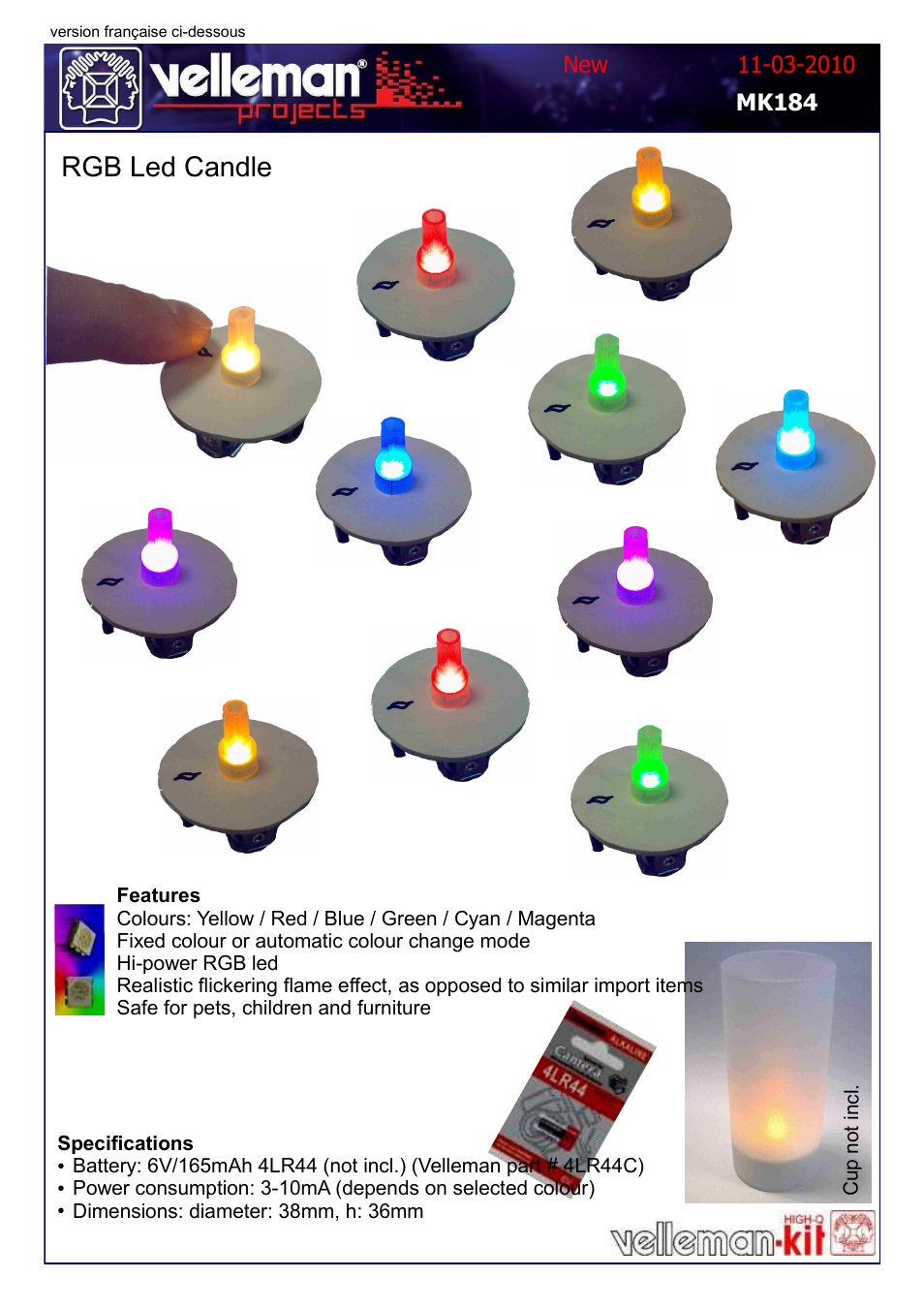 Velleman projects MK184 Datasheet User Manual | 1 page