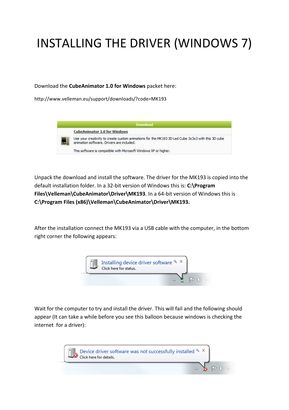 Velleman MK193 INSTALLING THE DRIVER User Manual | 20 pages