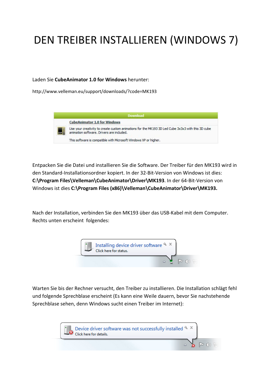 Den treiber installieren (windows 7) | Velleman MK193 INSTALLING THE DRIVER User Manual | Page 13 / 20