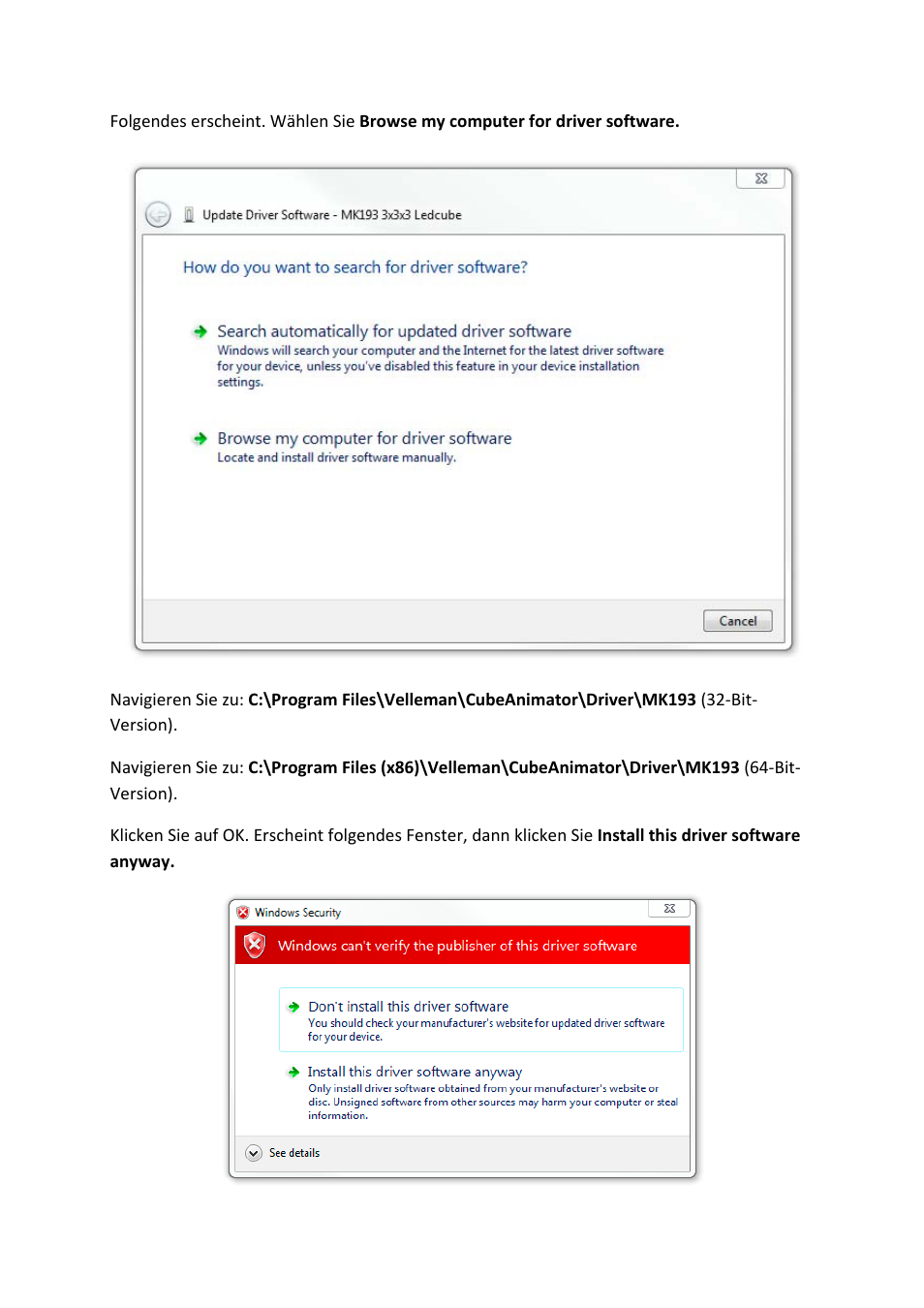 Velleman MK193 INSTALLING THE DRIVER User Manual | Page 15 / 20
