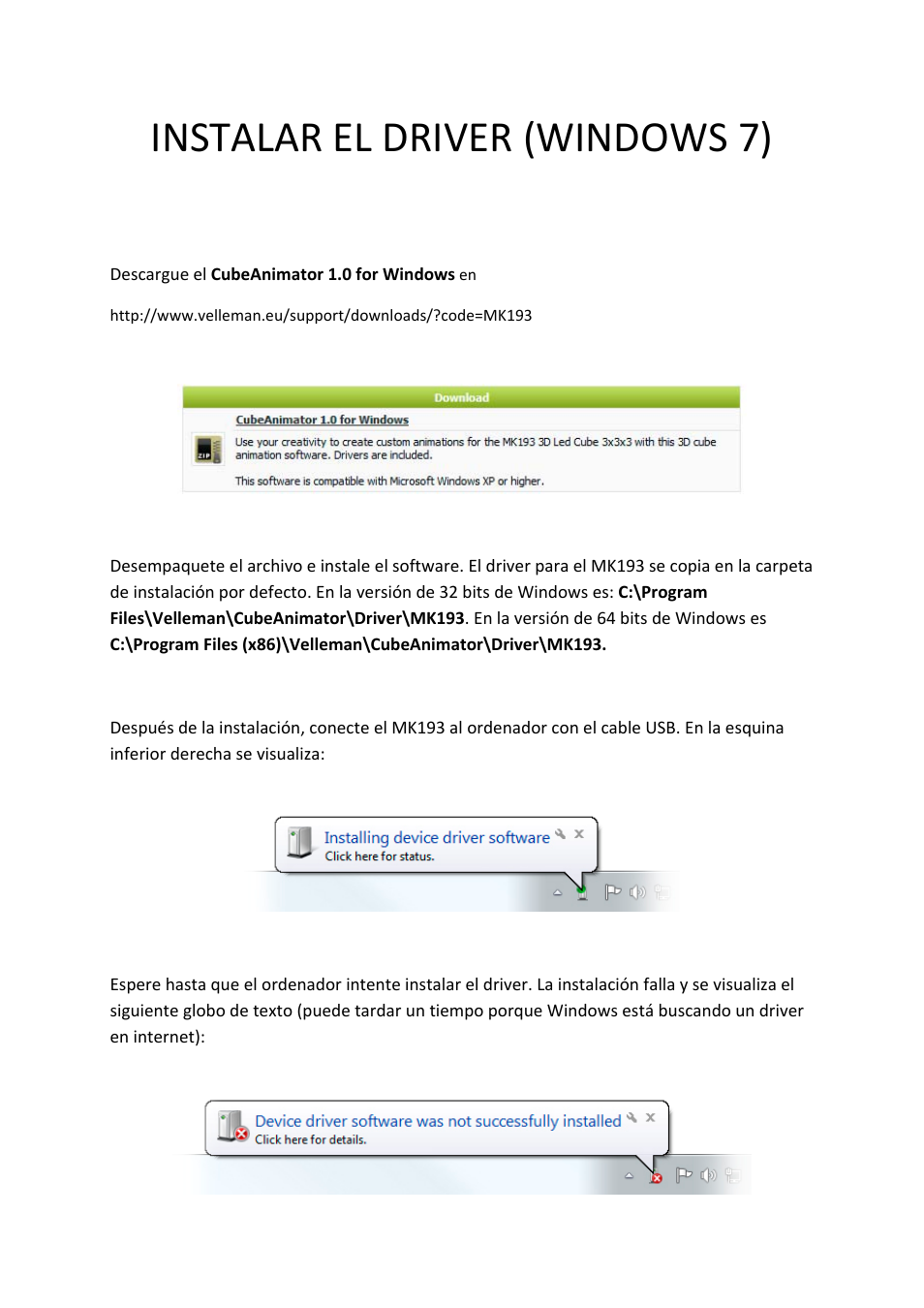 Instalar el driver (windows 7) | Velleman MK193 INSTALLING THE DRIVER User Manual | Page 17 / 20