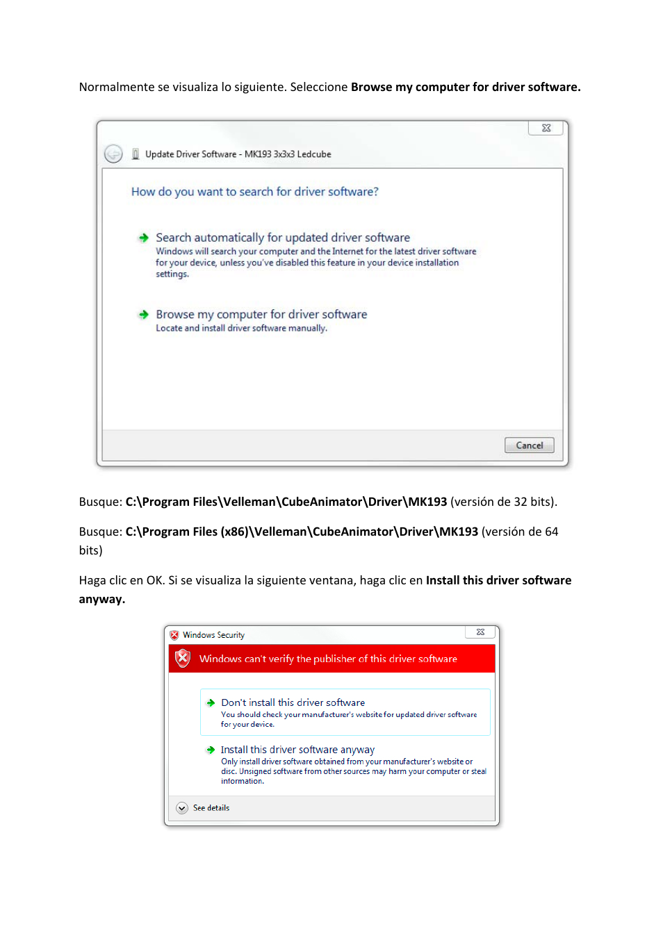 Velleman MK193 INSTALLING THE DRIVER User Manual | Page 19 / 20