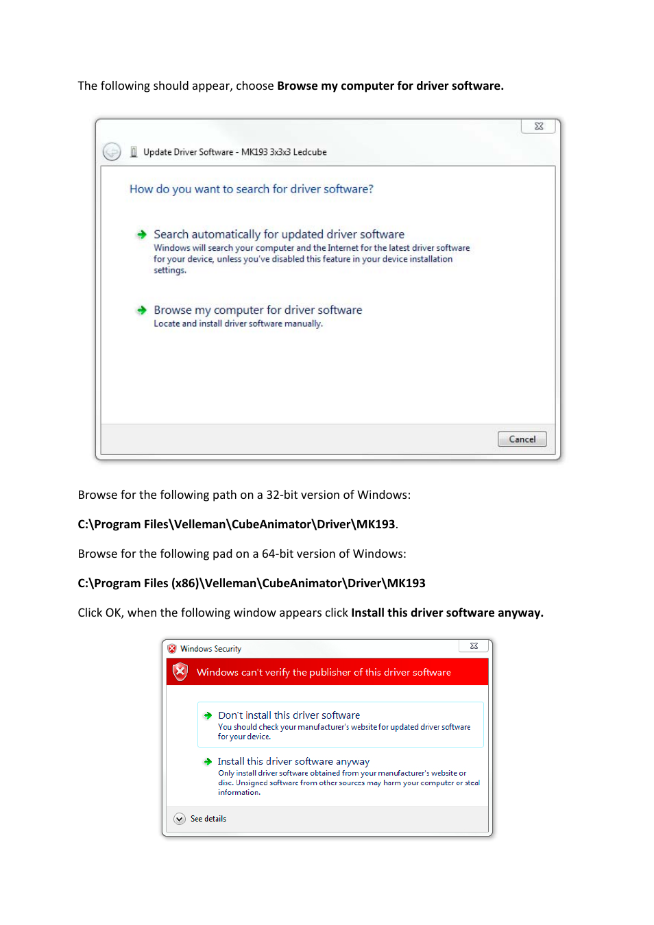 Velleman MK193 INSTALLING THE DRIVER User Manual | Page 3 / 20