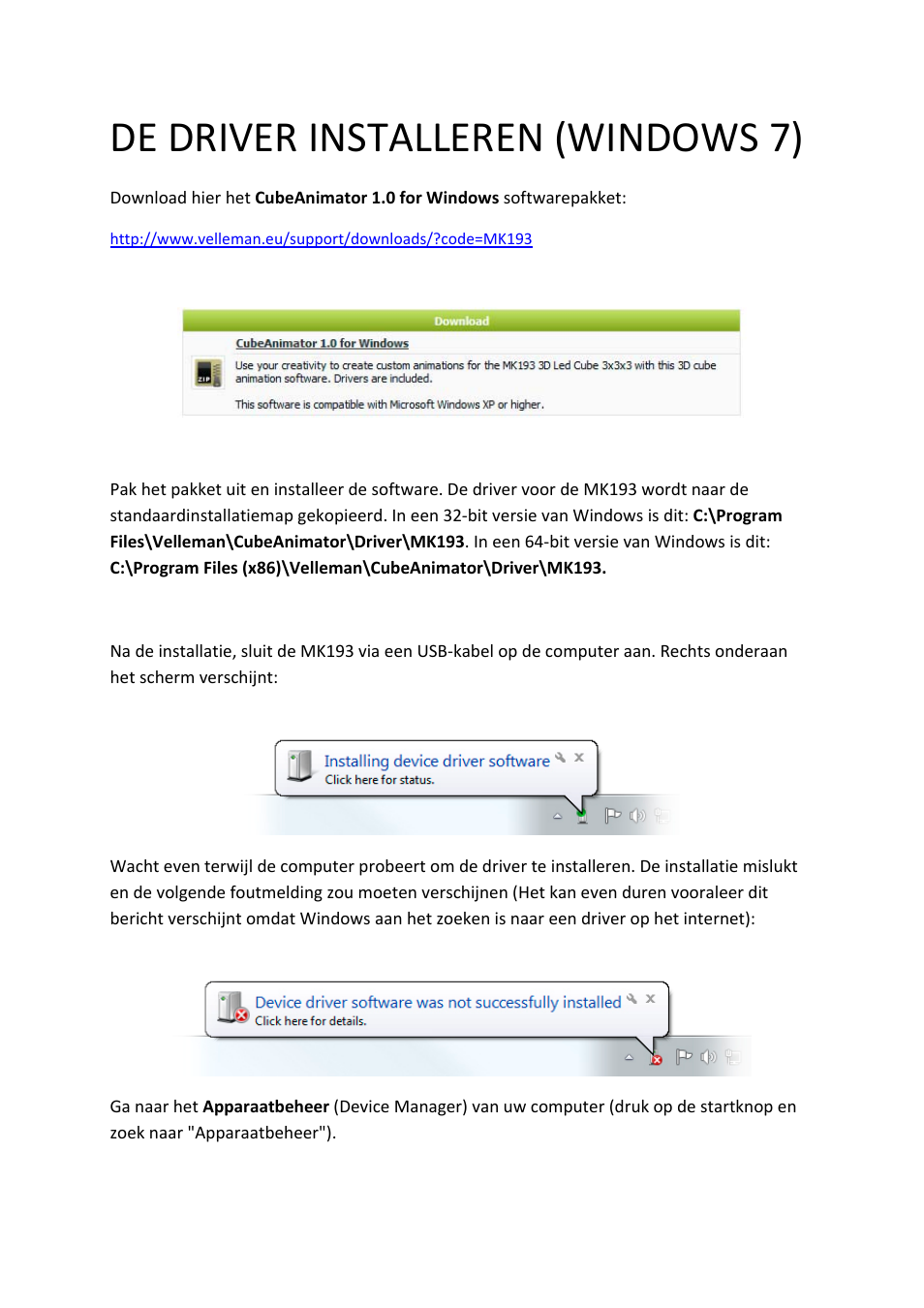 De driver installeren (windows 7) | Velleman MK193 INSTALLING THE DRIVER User Manual | Page 5 / 20