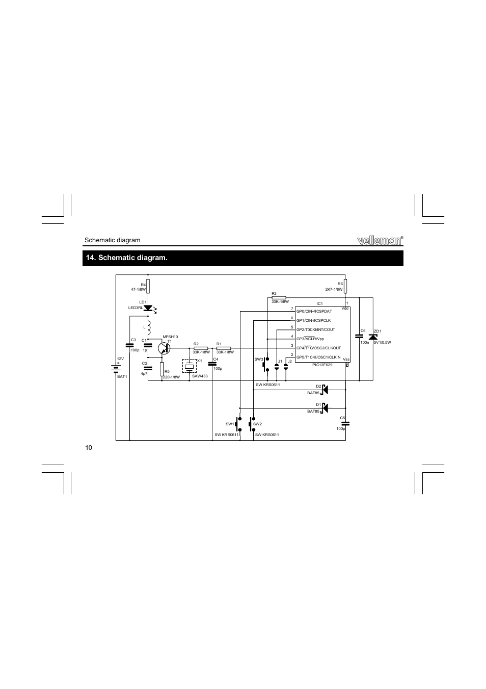 Schematic diagram | Velleman К8059 User Manual | Page 10 / 12