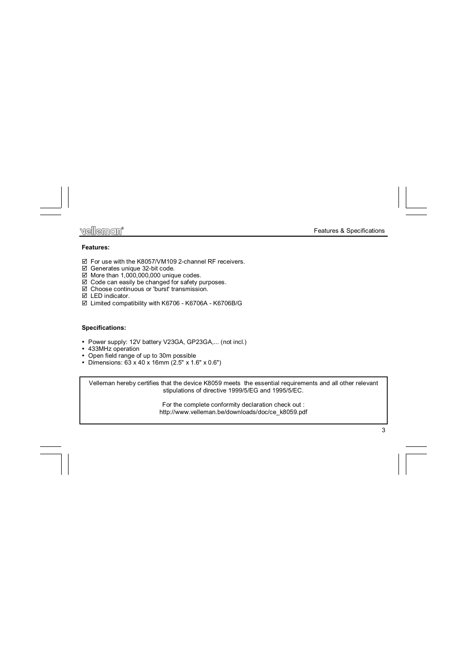 Velleman К8059 User Manual | Page 3 / 12