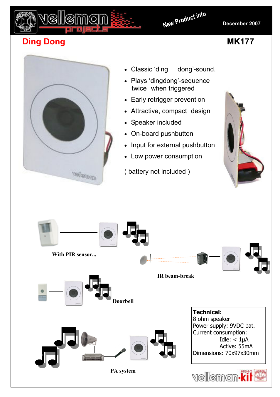 Velleman projects MK177 Datasheet User Manual | 1 page