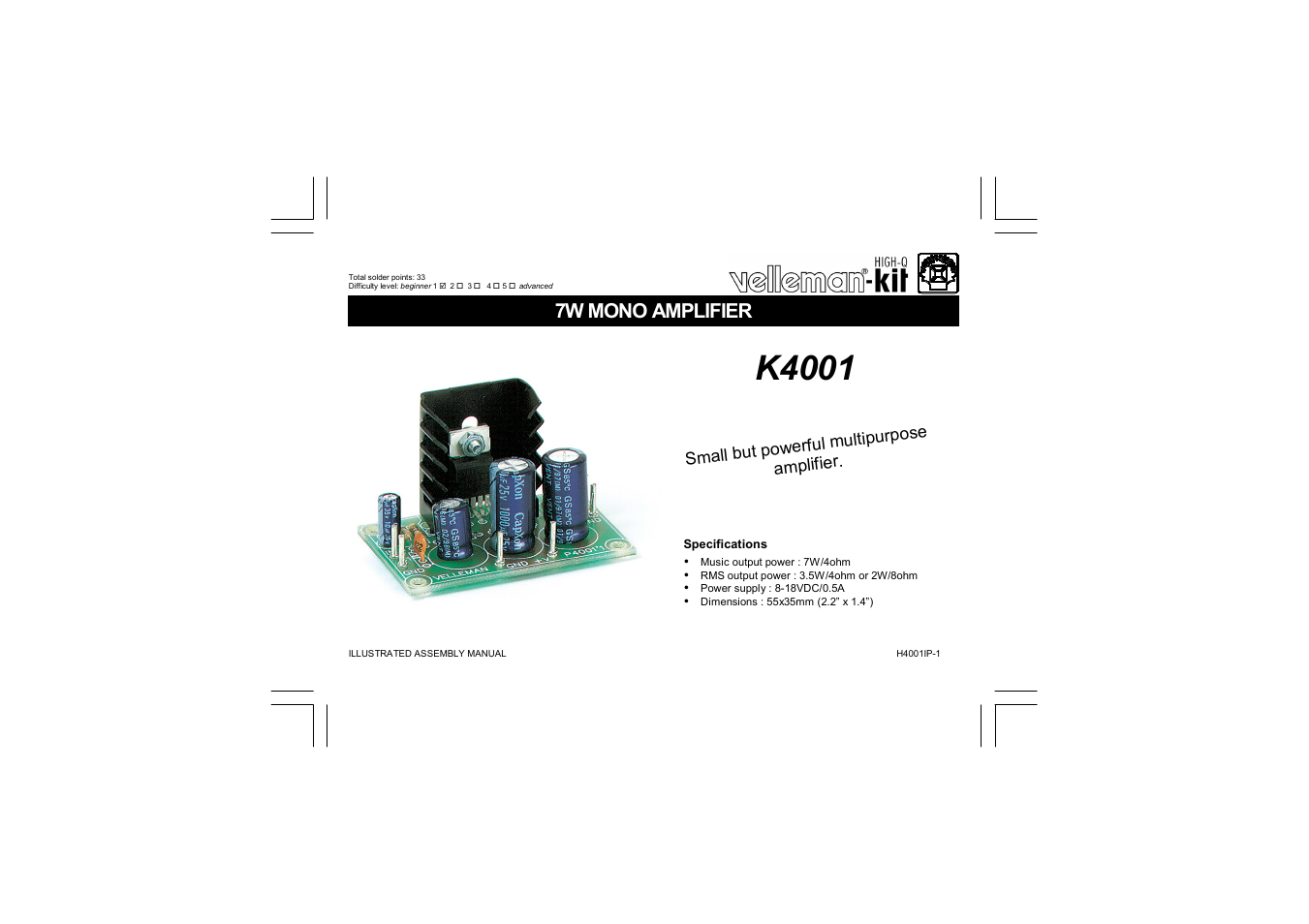 Velleman projects K4001 Assembly instructions User Manual | 12 pages