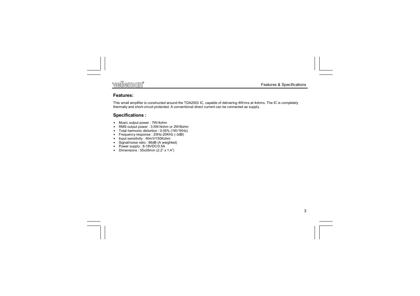 Velleman projects K4001 Assembly instructions User Manual | Page 3 / 12