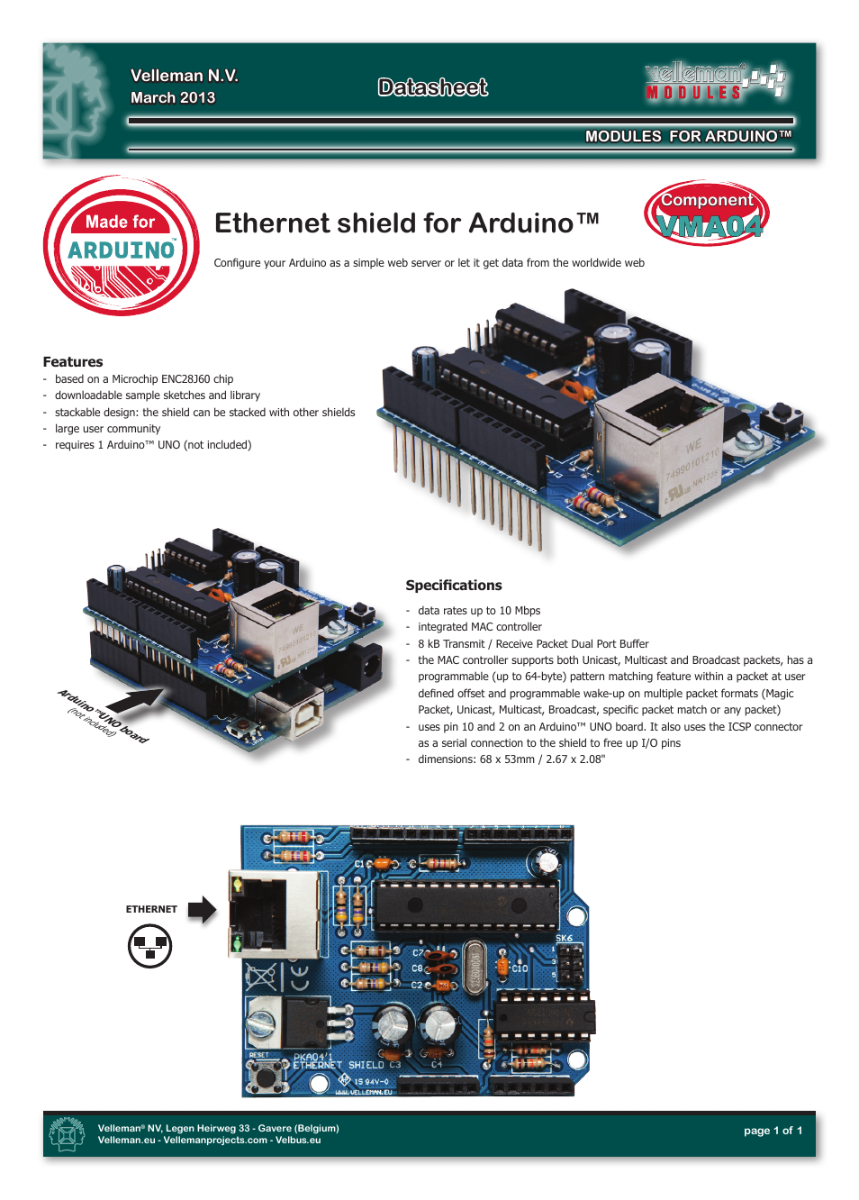 Velleman projects VMA04 Datasheet User Manual | 1 page