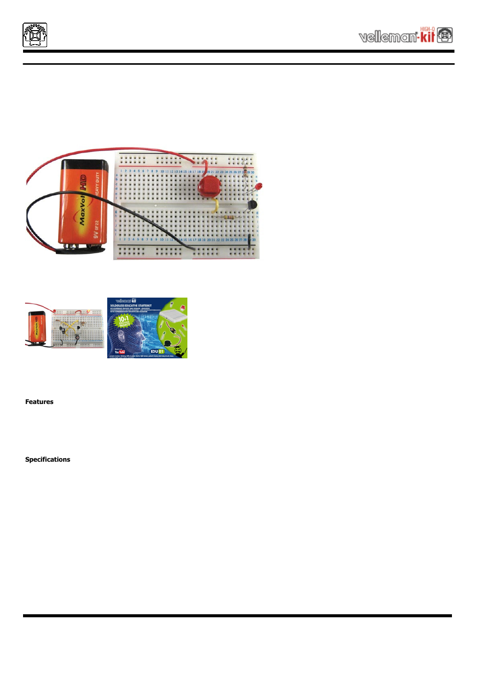 Velleman projects EDU01 Datasheet User Manual | 1 page