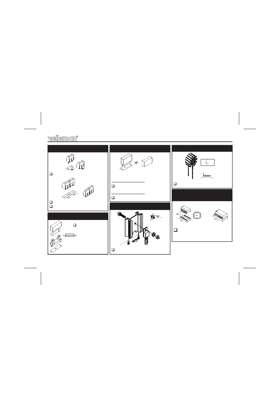 Terminal blocks, Fuse + fuse holder, Capacitor | Triac, Coil, Ic, check the position of the notch | Velleman projects K8038 Assembly instructions User Manual | Page 7 / 16