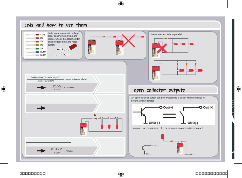 Leds and how to use them, Open collector outputs | Velleman projects K8025 Assembly instructions User Manual | Page 4 / 16