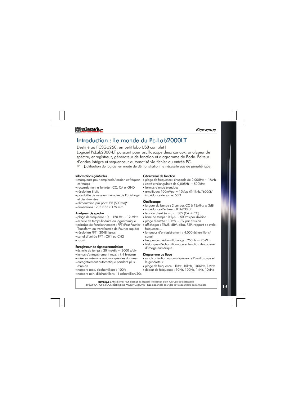 Introduction, Bienvenue | Velleman PCSGU250 User Manual | Page 13 / 40