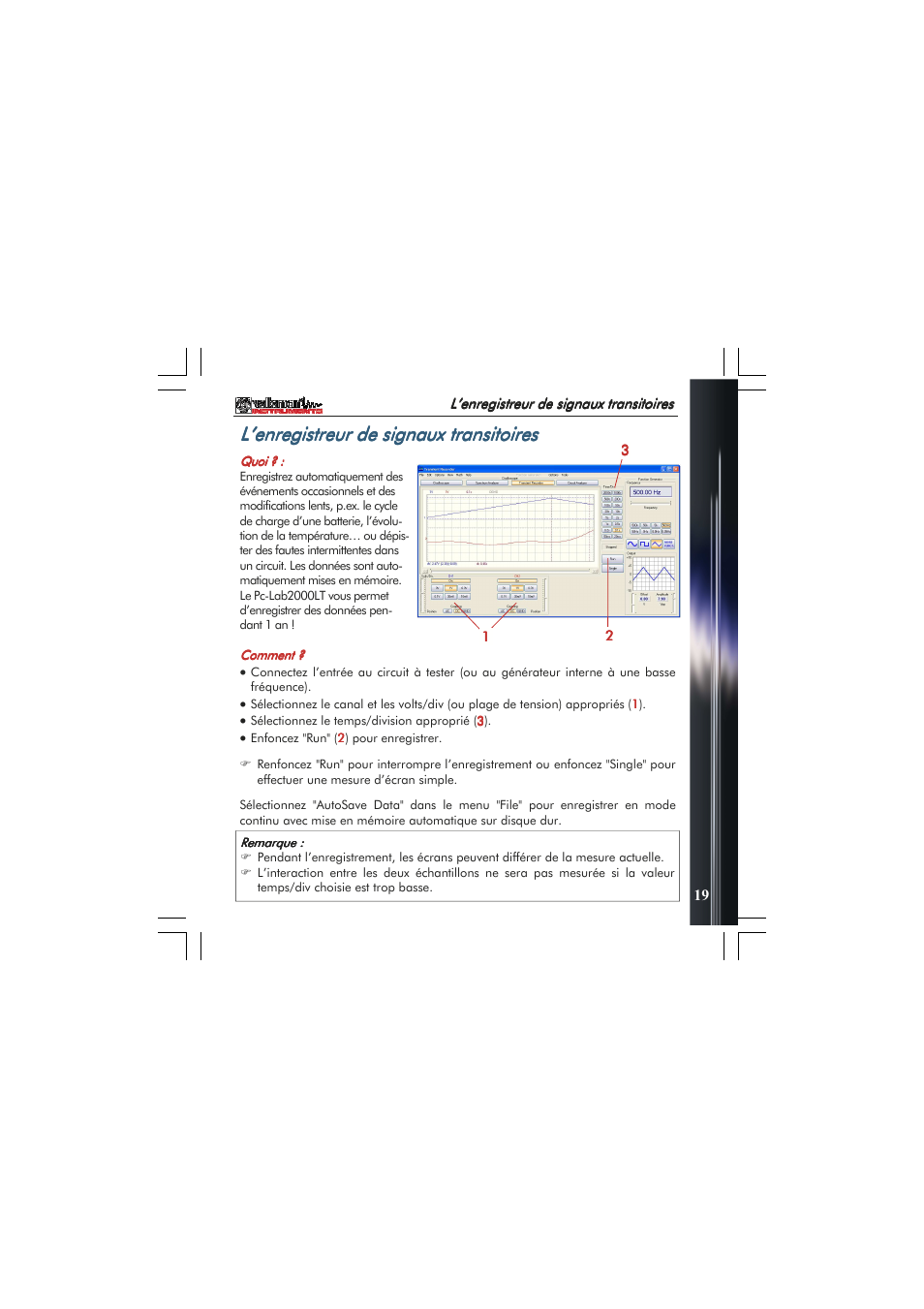 L’enregistreur de signaux transitoires | Velleman PCSGU250 User Manual | Page 19 / 40