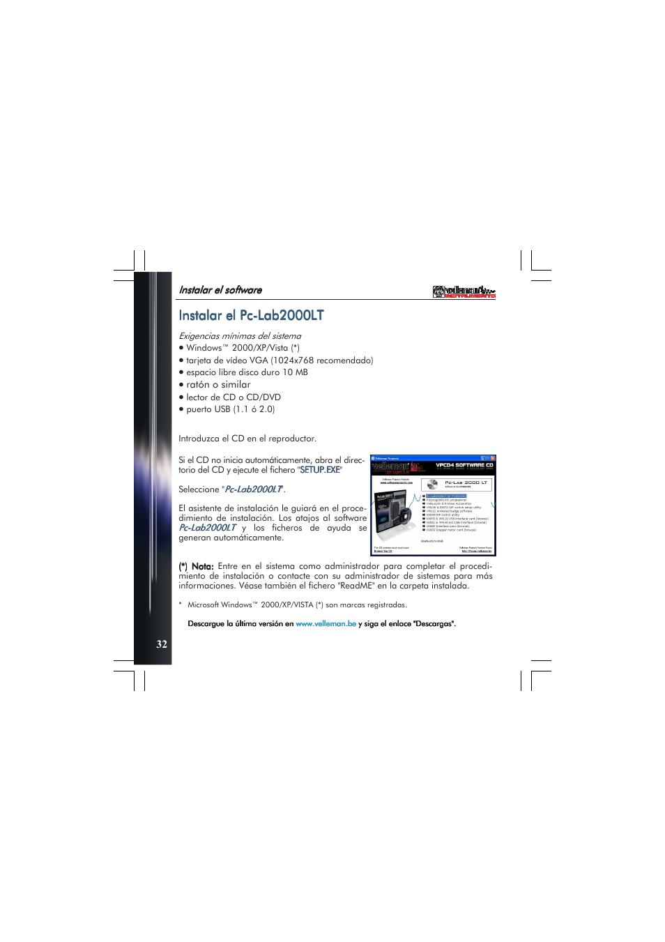 Instalar el pc | Velleman PCSGU250 User Manual | Page 32 / 40