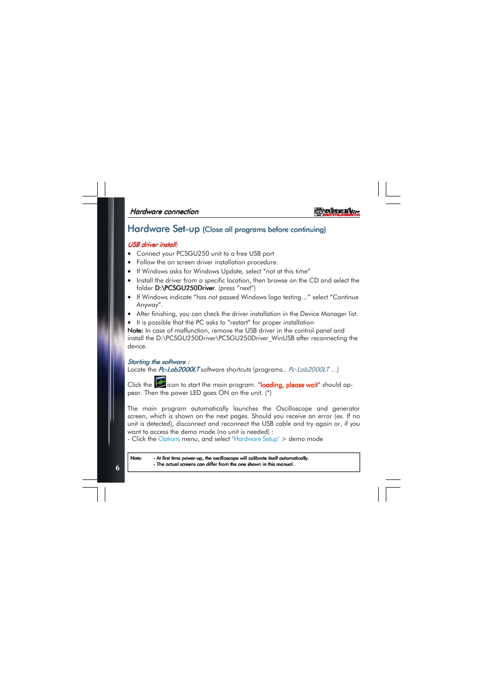 Hardware set, Hardware set hardware set----up up up up | Velleman PCSGU250 User Manual | Page 6 / 40