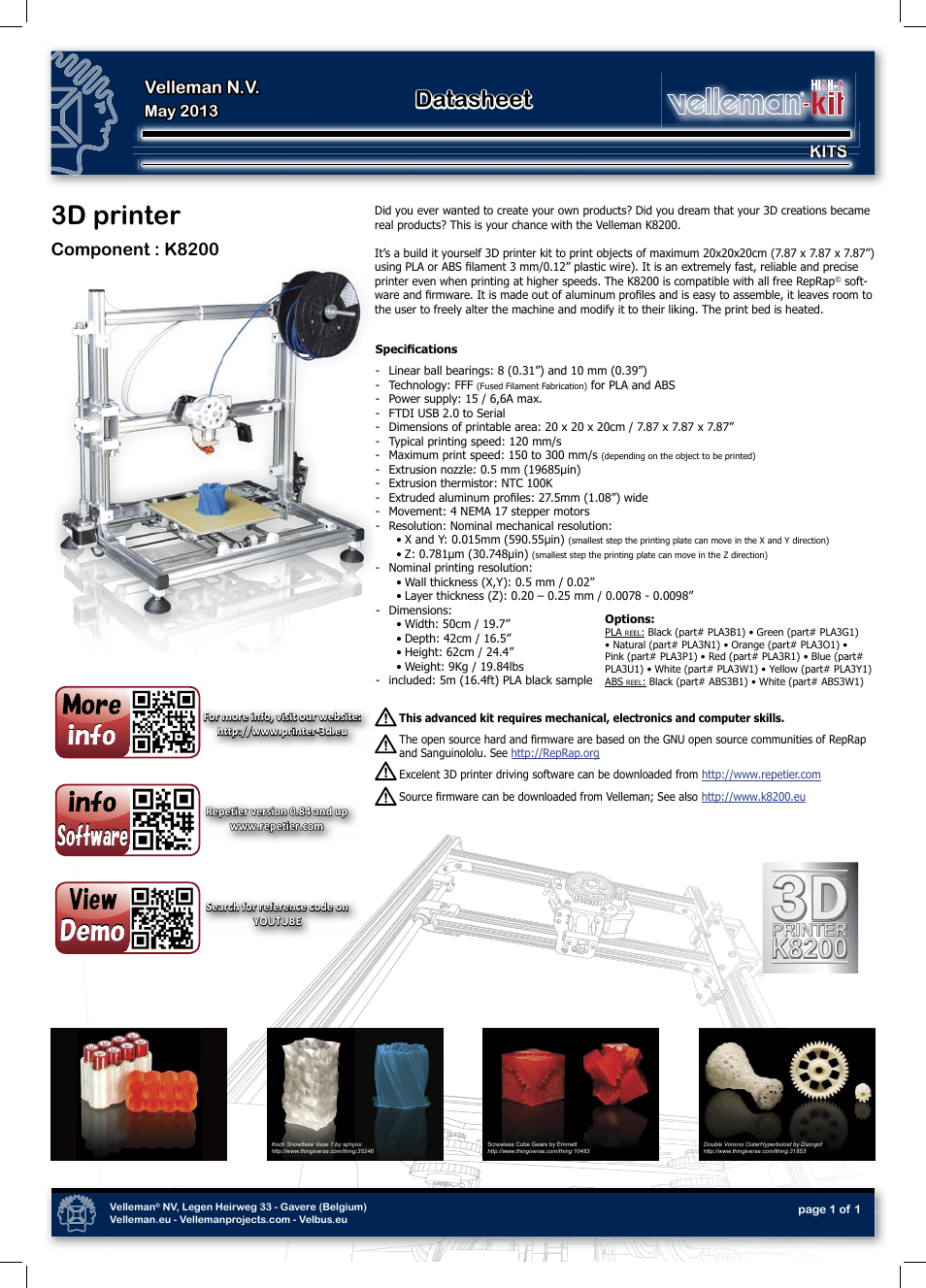 Velleman projects K8200 Datasheet User Manual | 1 page