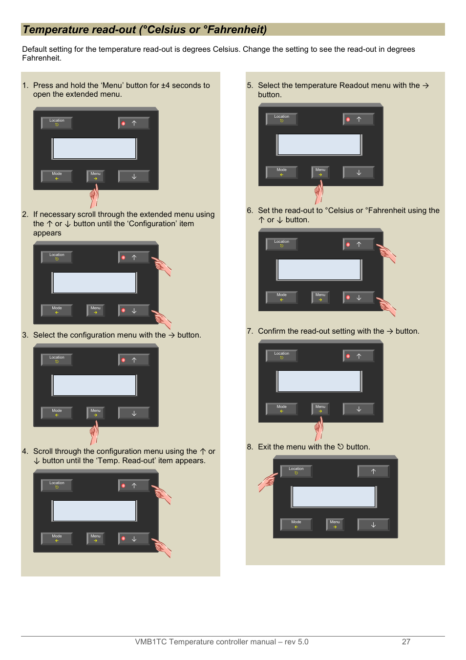 Temperature read-out (°celsius or °fahrenheit) | Velleman VMB1TC User Manual | Page 27 / 104