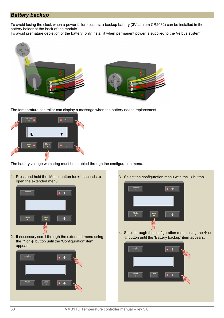 Battery backup | Velleman VMB1TC User Manual | Page 30 / 104