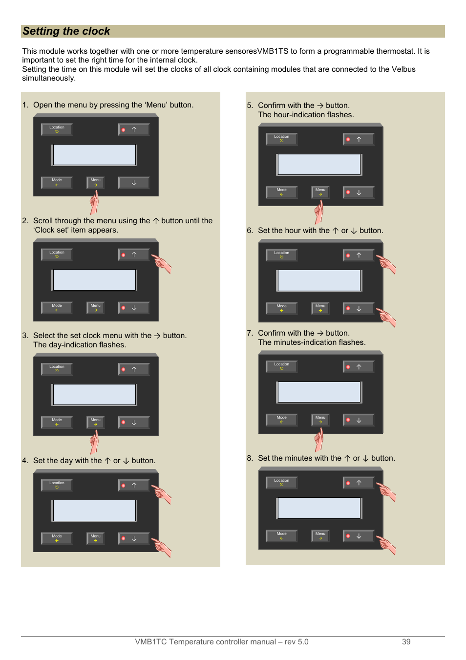 Setting the clock | Velleman VMB1TC User Manual | Page 39 / 104