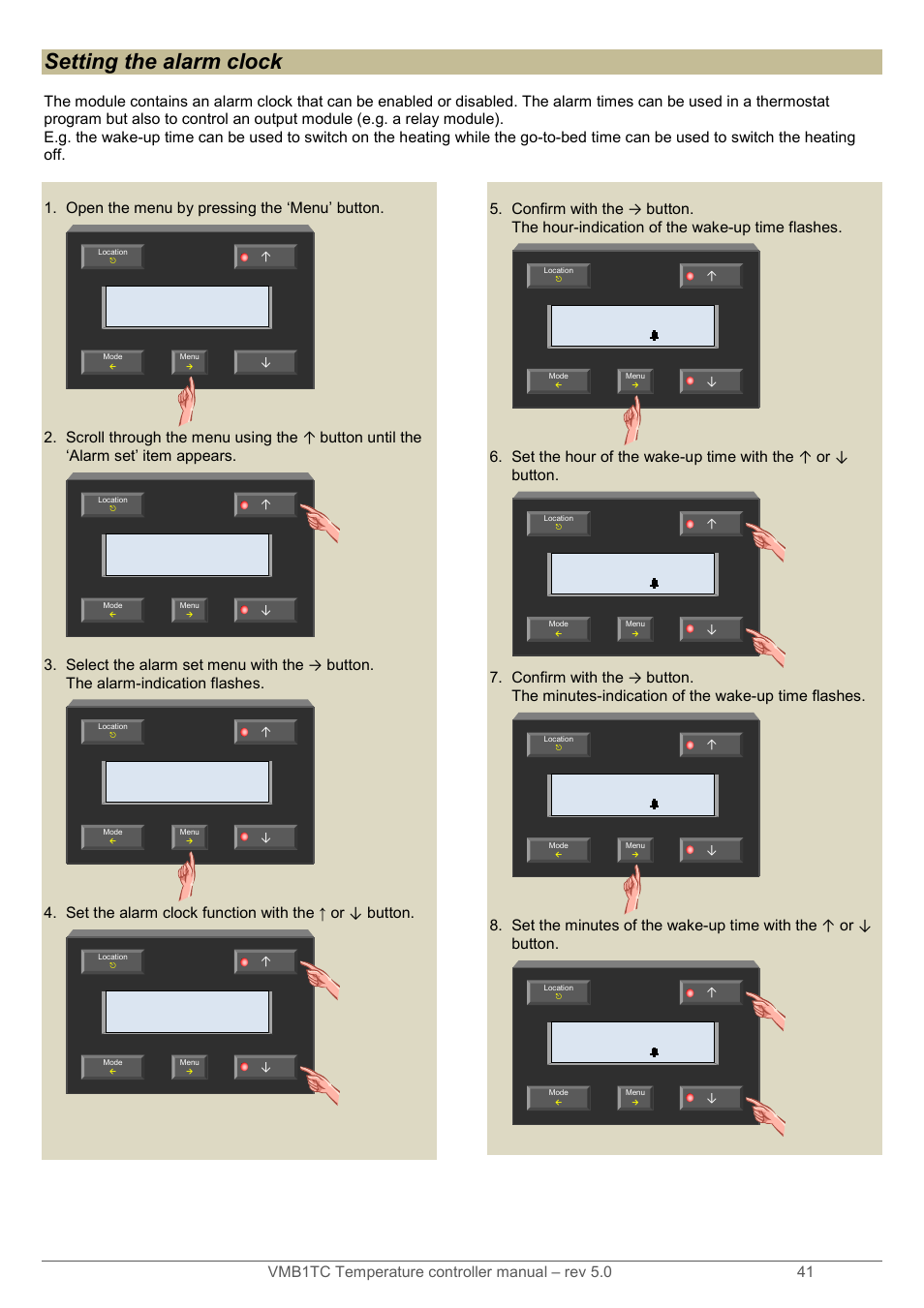 Setting the alarm clock | Velleman VMB1TC User Manual | Page 41 / 104